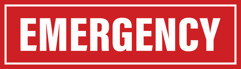 Emergency word. Emergency title. Emergency text. Red emergency signboard. Emergency vector illustration. Red emergency label. Safety alert board.