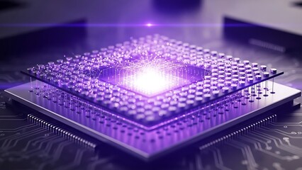 futuristic computer processor with glowing core and circuit board