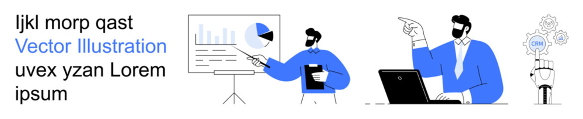 Business strategy, data visualization, teamwork, technology application, growth planning, idea sharing. A team discussing data projections and reports. Business strategy and data visualization