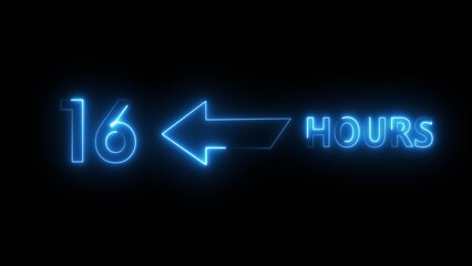 16 Hours number illustration. Counting neon number text.  Neon timer number. Neon number on black background.