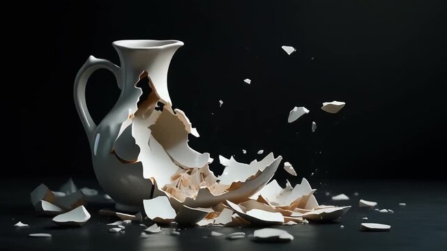 割れた磁器の花瓶が伝える繊細な儚さと深い哀しみの表現