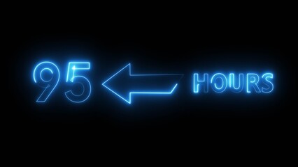 95 Hours number illustration. Counting neon number text.  Neon timer number. Neon number on black background.
