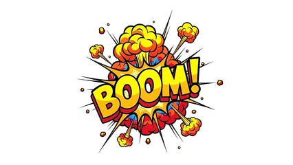 Comic book explosion with the word BOOM! on a white background