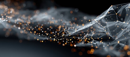 Abstract network of glowing dots and connecting lines on a dark background