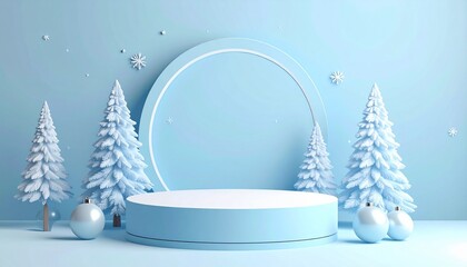 Showcase your products in style with this soft blue Christmas podium mockup. Perfect for Christmas themed marketing campaigns, product launches, and more. Vector illustration