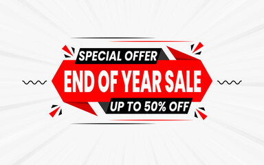 Fototapeta premium End of season sale banner, Sale banner promotion template design with white and red background.