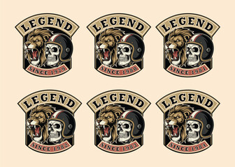 Vintage Biker Club Logos with Skull, Lion, and Helmet for Motorcycle Enthusiasts Seeking Classic Design Elements for Apparel and Branding Projects