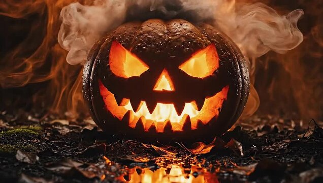 Eerie Halloween Pumpkin with Fiery Glow - A Spooky Celebration.