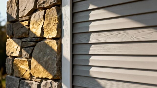 Medium shot showing contrast between different siding textures emphasizing the unique tactile patterns and visual depth of each style