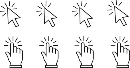 Click intensity icons set with cursor and hand pointer gestures showing progressive interaction levels for UI, UX, app, and web design.