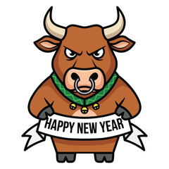 Angry Bull Happy New Year Mascot Vector Illustration