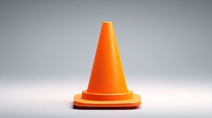 Isolated orange traffic cone, well-lit, against a neutral light background
