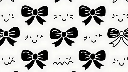Obraz premium flat black and white ribbon and bow wallpaper