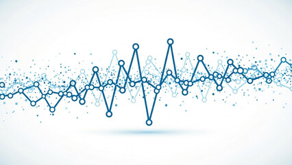 Abstract blue waveform graph with data points representing financial analytics or sound waves isolated on white background