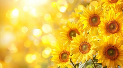 Obraz premium Radiant sunflowers thrive amidst a luminous yellow field.