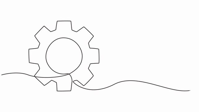 setting icon Technology animation continuous one line drawing, Gears wheel continuous line video, company template for business teamwork concept. Dynamic single line draw Moving cog gears.