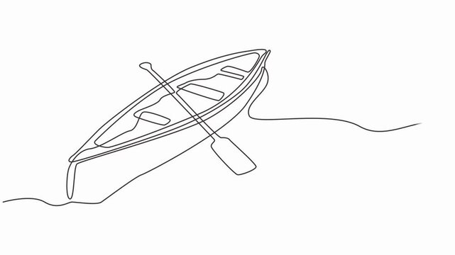 Animated self drawing of continuous line draw a kayak with paddle Full length one line video animation, motion graphic, kayak canoe rowboat sailboat yacht isolated on white background.