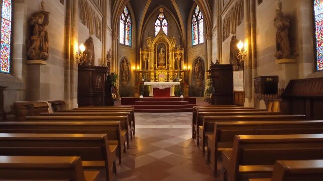 Serene Interior of a Historic Church - A Place of Worship.