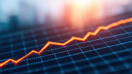 A close-up view of a rising graph line on a digital display, symbolizing growth and progress in metrics or financial data.