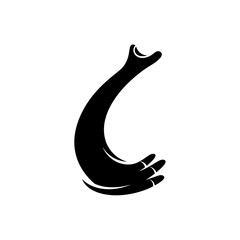 Elegant abstract black silhouette of a stylized human hand reaching upward in a graceful curve for modern branding