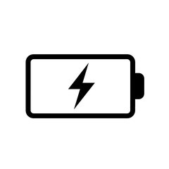 Essential black and white battery charging icon signaling immediate power up status for digital interfaces and apps