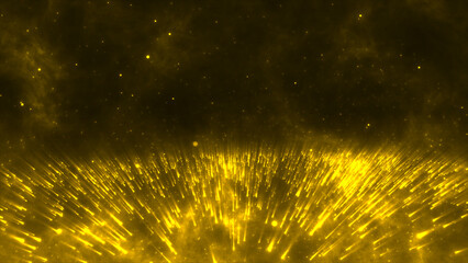 Golden Yellow Light Particles Erupting Upwards from Below