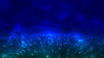 Vivid Blue Particle Rays Erupting from the Horizon