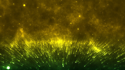 Vibrant Yellow and Green Particle Streams Cosmic Display