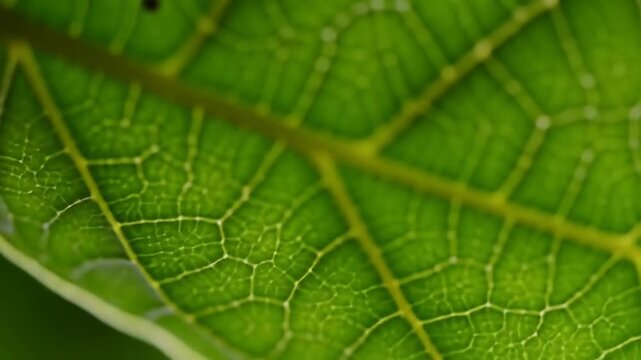 Close up of a green leaf showing detailed venation structure and textures