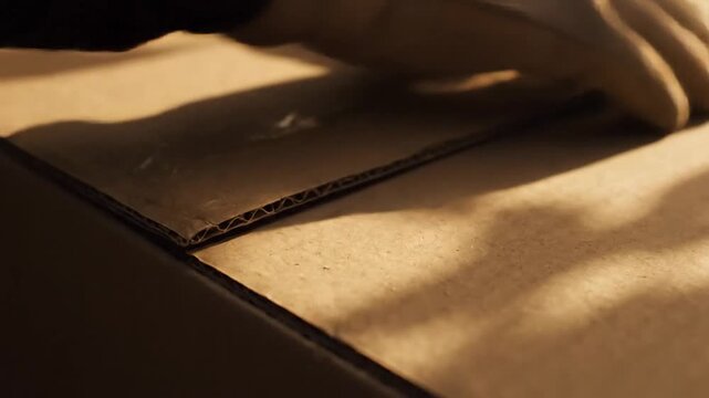 Close-up of a sealed cardboard box with shadows. Delivery, shipping.
