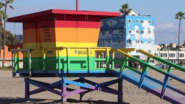 Rainbow Lifeguard Stand In Sunlight