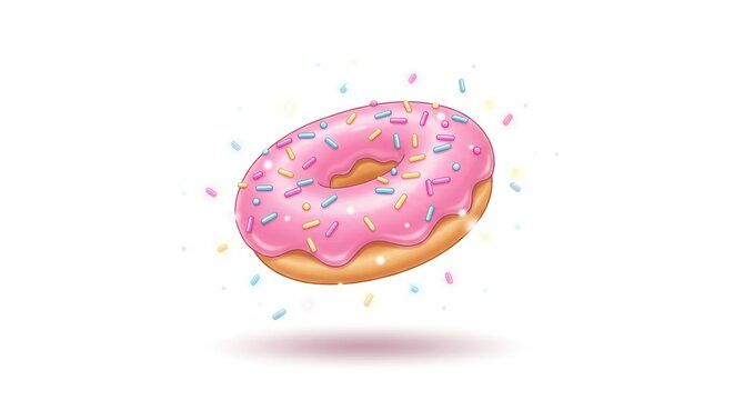 Sweet pink donut with sprinkles isolated on white background