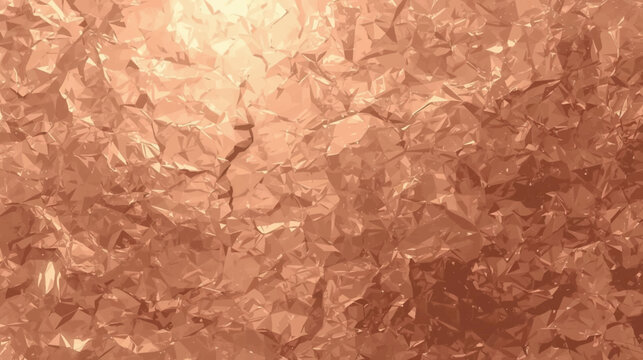 Close-up of crumpled rose gold or copper foil texture with reflective surface and intricate creases and wrinkles.