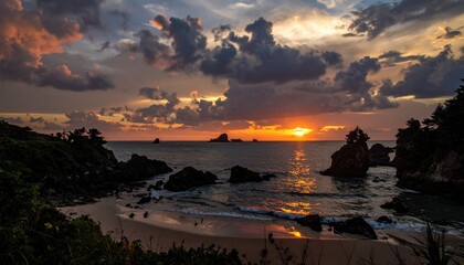 Beach sunset with dramatic clouds