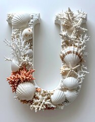 Letter U with white and peach shells