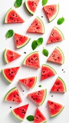 Sliced watermelon pieces on white
