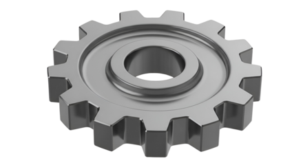 Single metal gear with central bore isolated on transparent background