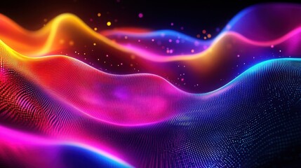 Abstract colorful waves flowing smoothly with glowing particles background