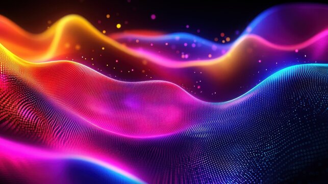 Abstract colorful waves flowing smoothly with glowing particles background - Powered by Adobe