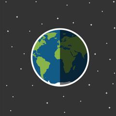 Stylized Planet Earth in Outer Space with Stars Flat Design
