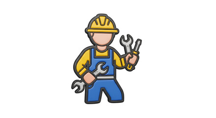 Fototapeta premium Cartoon illustration of a construction worker holding two wrenches isolated on transparent background