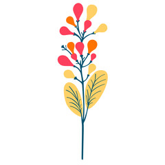 Minimalist Botanical Illustration with Vibrant Abstract Floral Elements, Featuring a Slender Stem and Colorful Petals, Ideal for Modern Nature-Inspired Designs and Decorative Graphic Accents