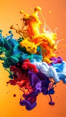Colorful paint explosion on orange