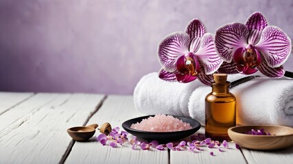 Spa wellness composition with orchid, oil, and bath salt