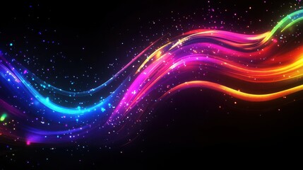 Abstract colorful light streaks flowing across a dark cosmic background