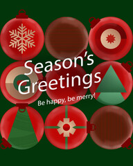 editable christmas baubles greetings card in green background © bibiana