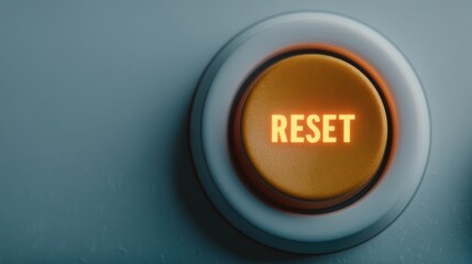 A close-up of a round reset button with an illuminated label, symbolizing a fresh start or a restart action in a digital or mechanical context.