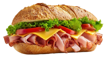 Ham and cheese salad submarine sandwich from freshly cut baguette