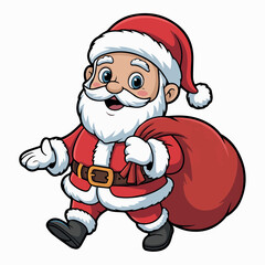 Cartoon santa claus illustration christmas holiday season festive character with gifts and sack vector artwork