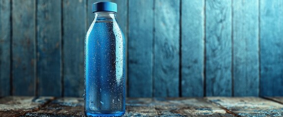 A sleek water bottle with condensation on the surface